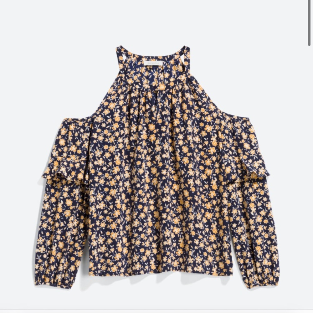 Skies Are Blue Silk Cold Shoulder Blouse